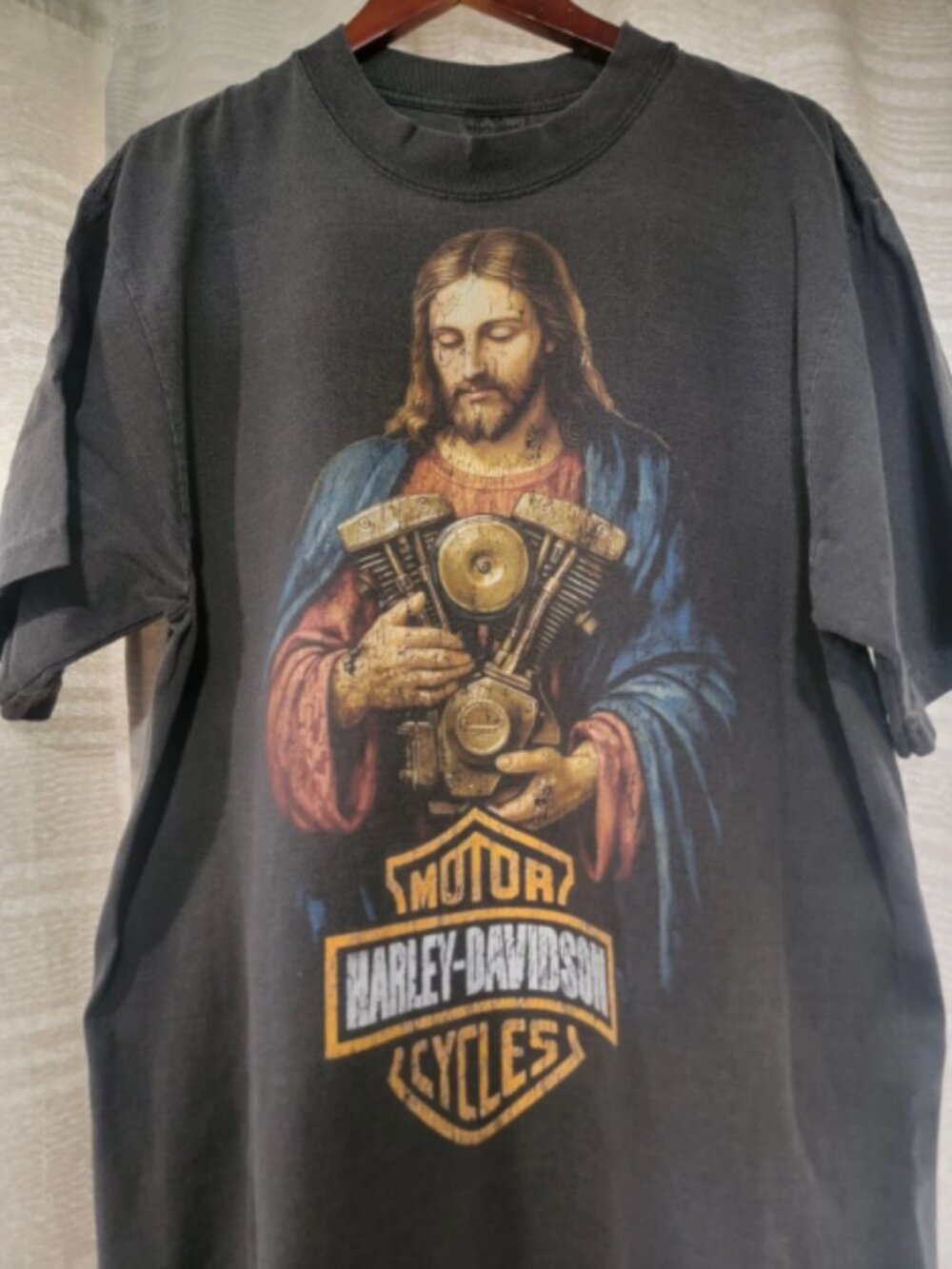 Vintage Harley-Davidson Jesus Engine Graphic Black T Shirt